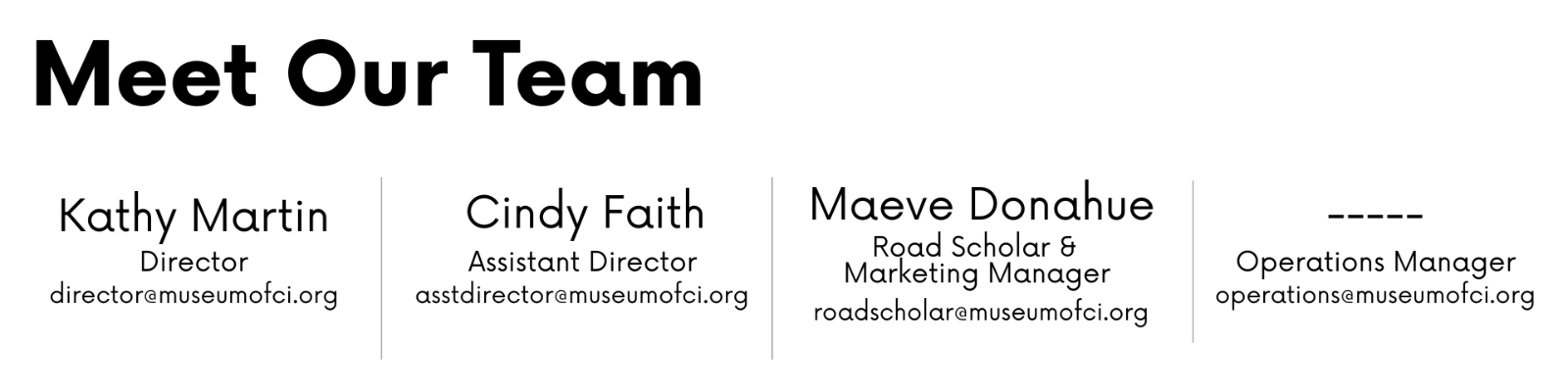 Team members and their contact information