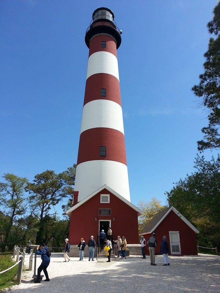 Red and white stripped lighthouse