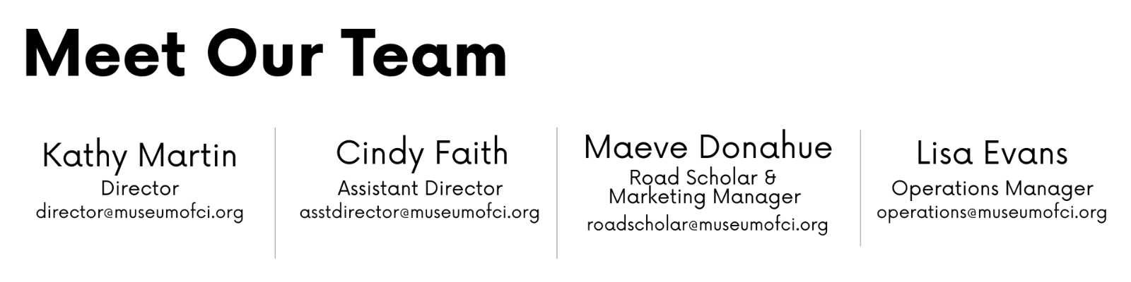 Team members and their contact information